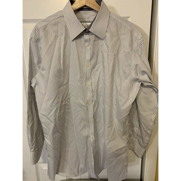 Jhane Barnes Men’s Sz 17 Long Sleeve Button‎ Down Slim Fit Non Iron White Gray - Picture 6 of 9